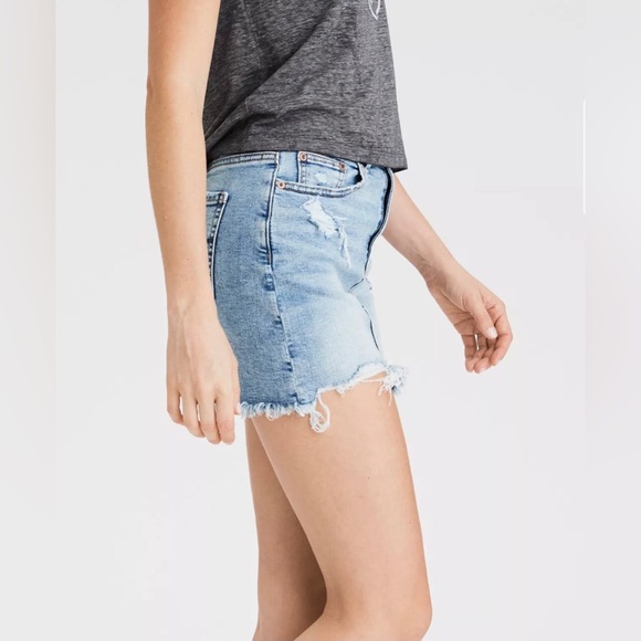 American Eagle Curvy High Rise Mini Distressed Denim Skirt - Picture 5 of 8